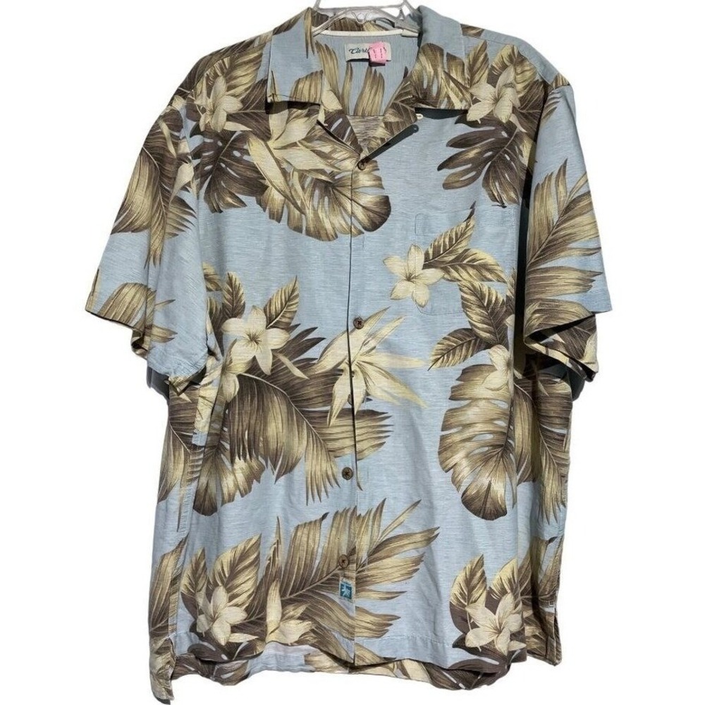Caribbean Men's Short Sleeve Button Down Floral Summer Shirt Blue Size XL